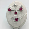 Срібні сережки, кільце та кулон із натуральним рубіном (кабошон)., фото 5