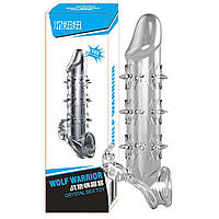 Эластичная рельефная насадка на член с отростком кролика для двойной стимуляции клитора