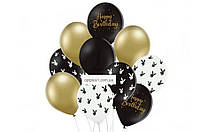 Набор воздушных шаров "Happy birthday, Play Boy" черный, белый, золотой, 10 шт. в уп.
