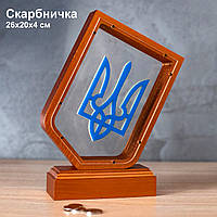 Деревянная копилка Герб Украины Трезубец, оригинальная деревянная копилка с символикой Украины