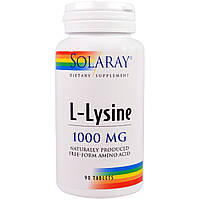 Лизин 1000 Мг, L-Lysine, Solaray, 90 Таблеток MS