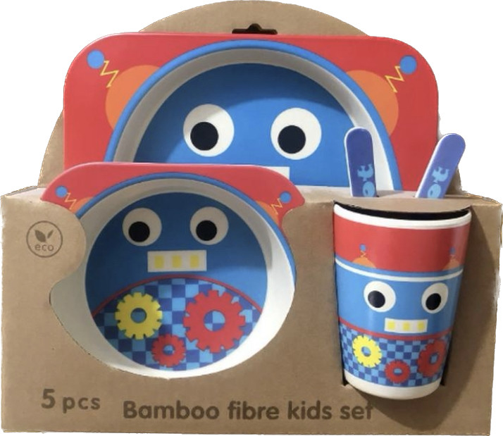 Набір посуду з бамбукового волокна для хлопчика який цікавиться сучасною технікою 2 тарілки склянка, фото 1
