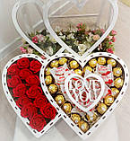 Подарунковий набір з квітами - Ферреро Троянди - Подарунковий набір солодощів для дівчини, жінки, Сюрприз Бокс, фото 7