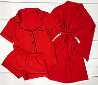 Модный красный комплект. Халат+рубашка+шорты 44-48
