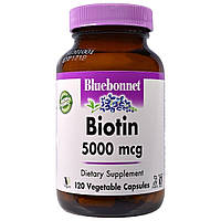 Биотин (B7) 5000 мкг Bluebonnet Nutrition 120 вегетарианских капсул MS