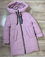 Куртка детская зимняя для девочки пудрового цвета, размеры 128, 134, 140, 146