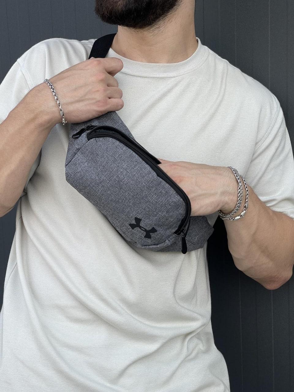 Сумка на пояс under armour чоловіча жіноча сіра меланж сумка через плече бананка андер армор