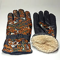 Мужские зимние перчатки тактические для зимней рыбалки охоты на эко меху пиксель коричневый