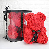 Мишка из 3D роз 25 см + красивая подарочная упаковка Красный