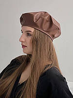 Берет кожаный женский демисезонный D.Hats кофейного цвета