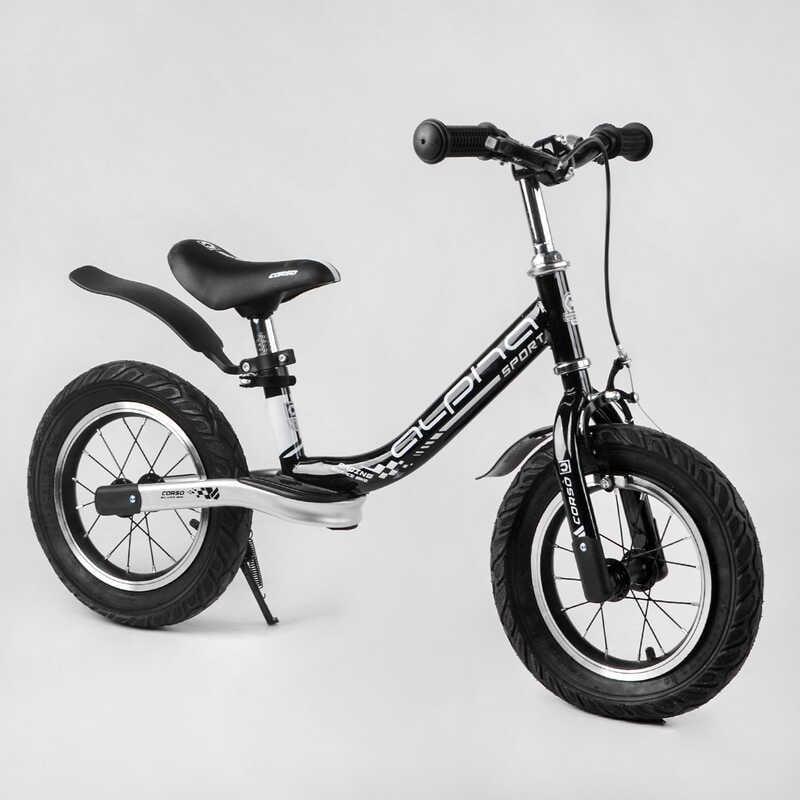 Біговел дитячий 12" дюймів Corso Alpha Sport 12800 Чорний, надувні колеса, з ручним гальмом (Вілобіг), фото 1