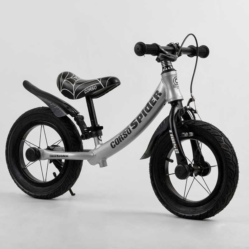Біговел дитячий 12 дюймів CORSO SPIDER 67431 Срібло, з надувними колесами й алюмінієвою рамою, велобіг