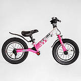 Біговел дитячий для дівчинки 12 дюймів Corso Skip Jack 25025 Біло-рожевий, надувні колеса, підсвітка коліс, фото 3