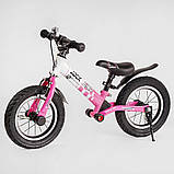Біговел дитячий для дівчинки 12 дюймів Corso Skip Jack 25025 Біло-рожевий, надувні колеса, підсвітка коліс, фото 4