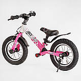 Біговел дитячий для дівчинки 12 дюймів Corso Skip Jack 25025 Біло-рожевий, надувні колеса, підсвітка коліс, фото 5