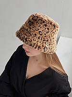 Хутряна жіноча панама стильна м'яка тепла леопардова забарвлення Лео