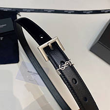 Жіночий чорний шкіряний ремінь Yves Saint Laurent Ів Сен Лоран YSL шкіра ремінь срібним логотипом пояс 2 см, фото 3