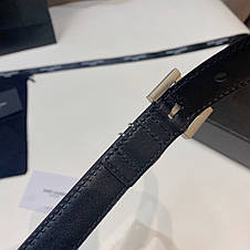 Жіночий чорний шкіряний ремінь Yves Saint Laurent Ів Сен Лоран YSL шкіра ремінь срібним логотипом пояс 2 см, фото 4