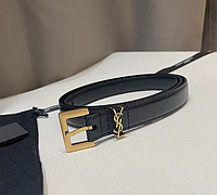 Женский черный ремень Yves Saint Laurent Ив Сен Лоран YSL кожа кожаный ремень с золотым логотипом пояс 2 см