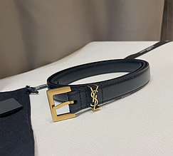 Жіночий чорний ремінь Yves Saint Laurent Ів Сен Лоран YSL шкіра шкіряний ремінь із золотим логотипом пояс 2 см