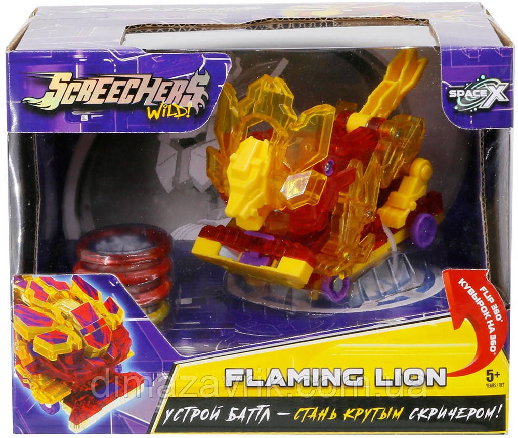Дикі Скричери 3-й сезон Машинка трансформер Screechers Wild Original S3 L2 Флеймінг Лайон Flaming Lion Лев