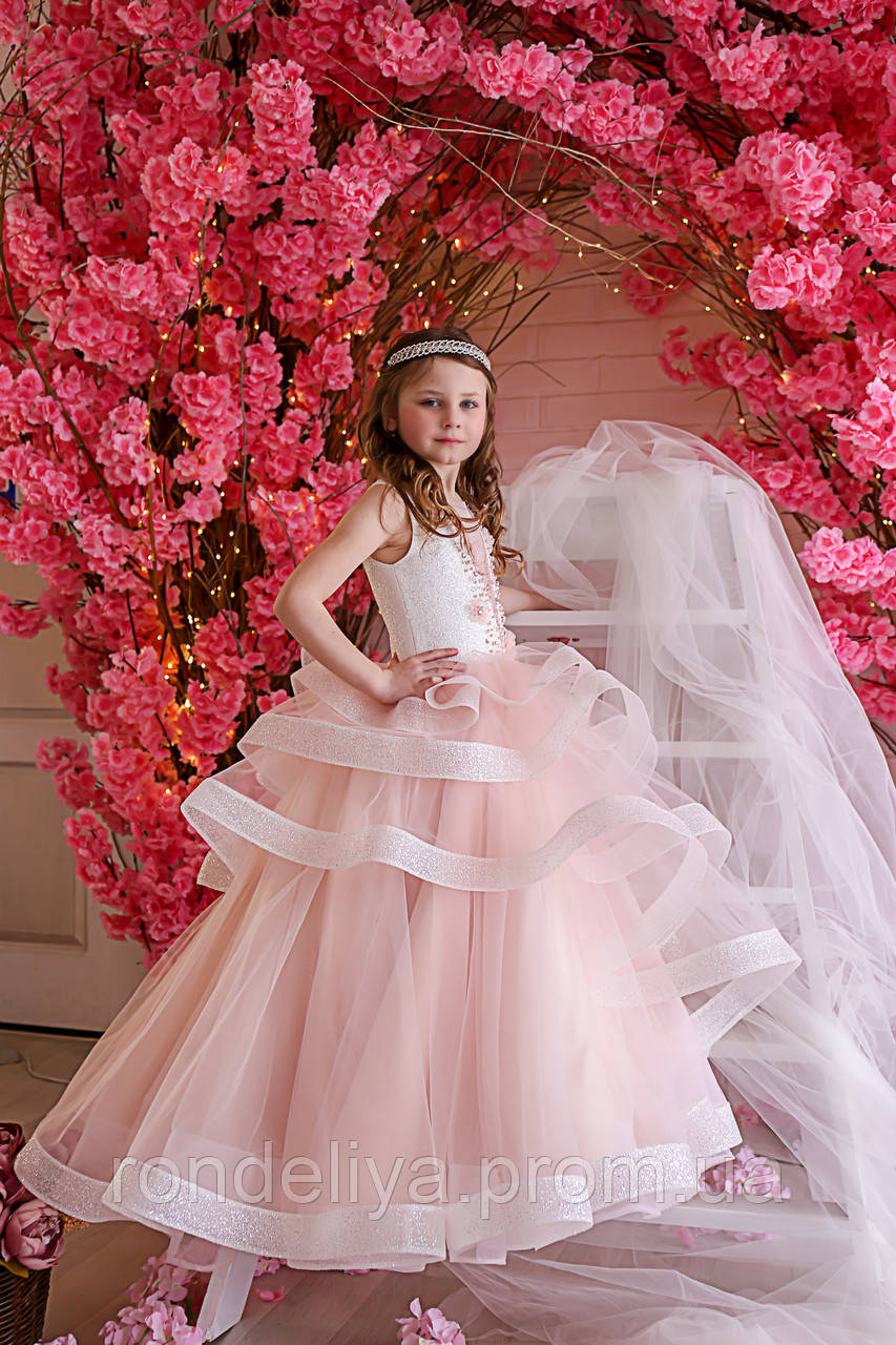 Дитяча сукня молочно-рожева на зріст 128 см