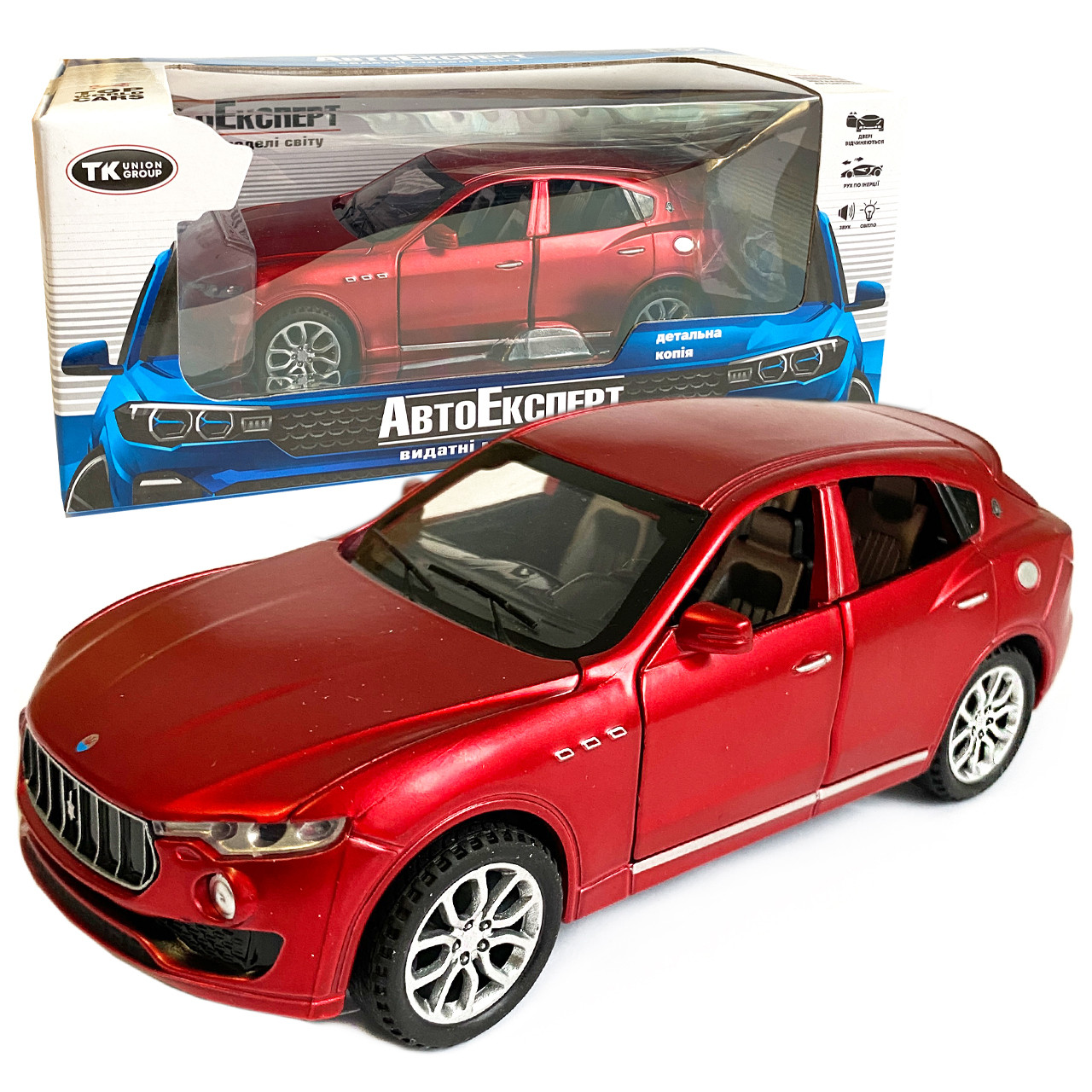 Іграшкова машинка металева Maserati Levante Мазераті Леванте червона, звук, світло, інерція, відкр. двері, капот, багажник, 14*6*5, фото 1