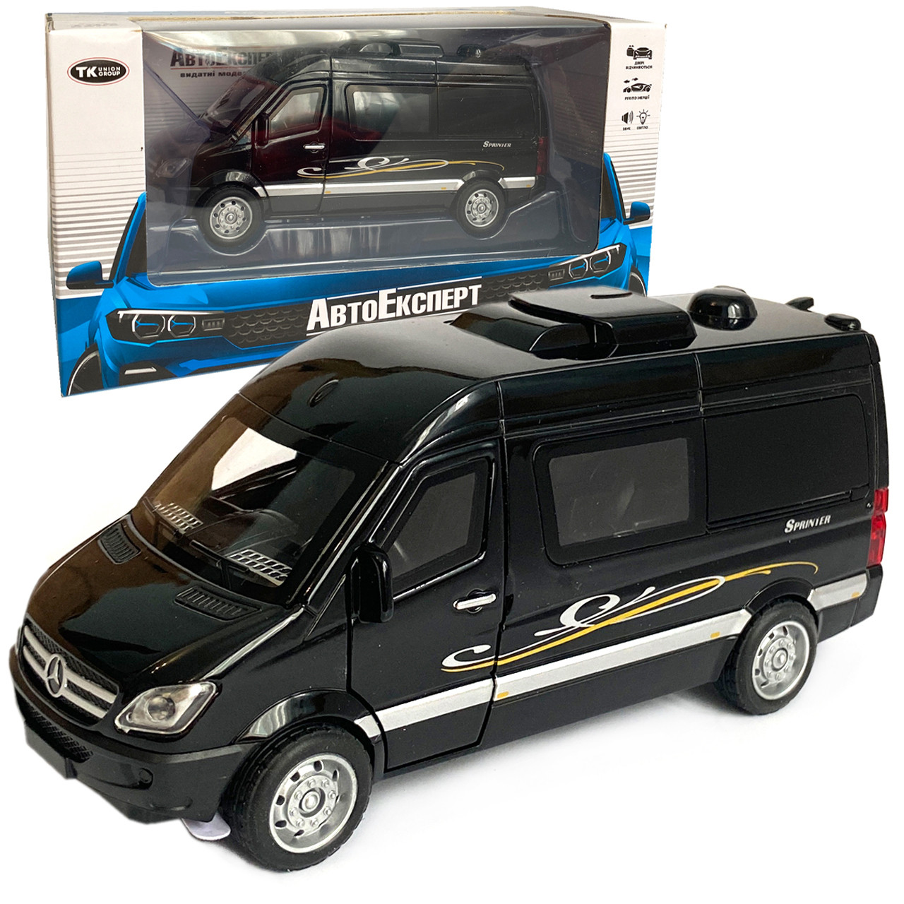Іграшкова машинка металева Mercedes-Bens Sprinter CM335, мінівен (Мерседес-Бенц спрінтер CM335) «АвтоЕксперт», чорний, батар.,, фото 1