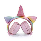 Бездротові навушники з вушками та рогом Unicorn KD80 Єдиноріг з підсвічуванням 17*21*7 см (pink), фото 3
