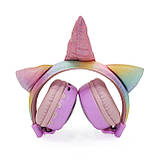 Бездротові навушники з вушками та рогом Unicorn KD80 Єдиноріг з підсвічуванням 17*21*7 см (purple), фото 3