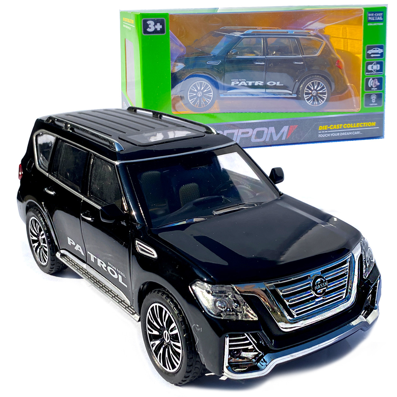Іграшкова машинка металева Nissan Patrol (Ниссан) «Автопром», чорна, батар., світло, звук, відкр.двері, від 3 років, 22*9*8,, фото 1