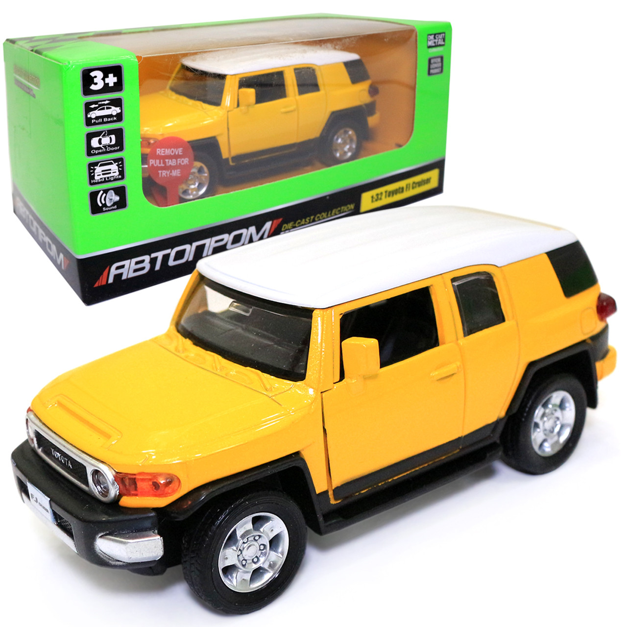Іграшкова машинка металева Toyota FJ Cruiser Автопром Тойота джип жовте світло звук 14*5*6 см (68304), фото 1