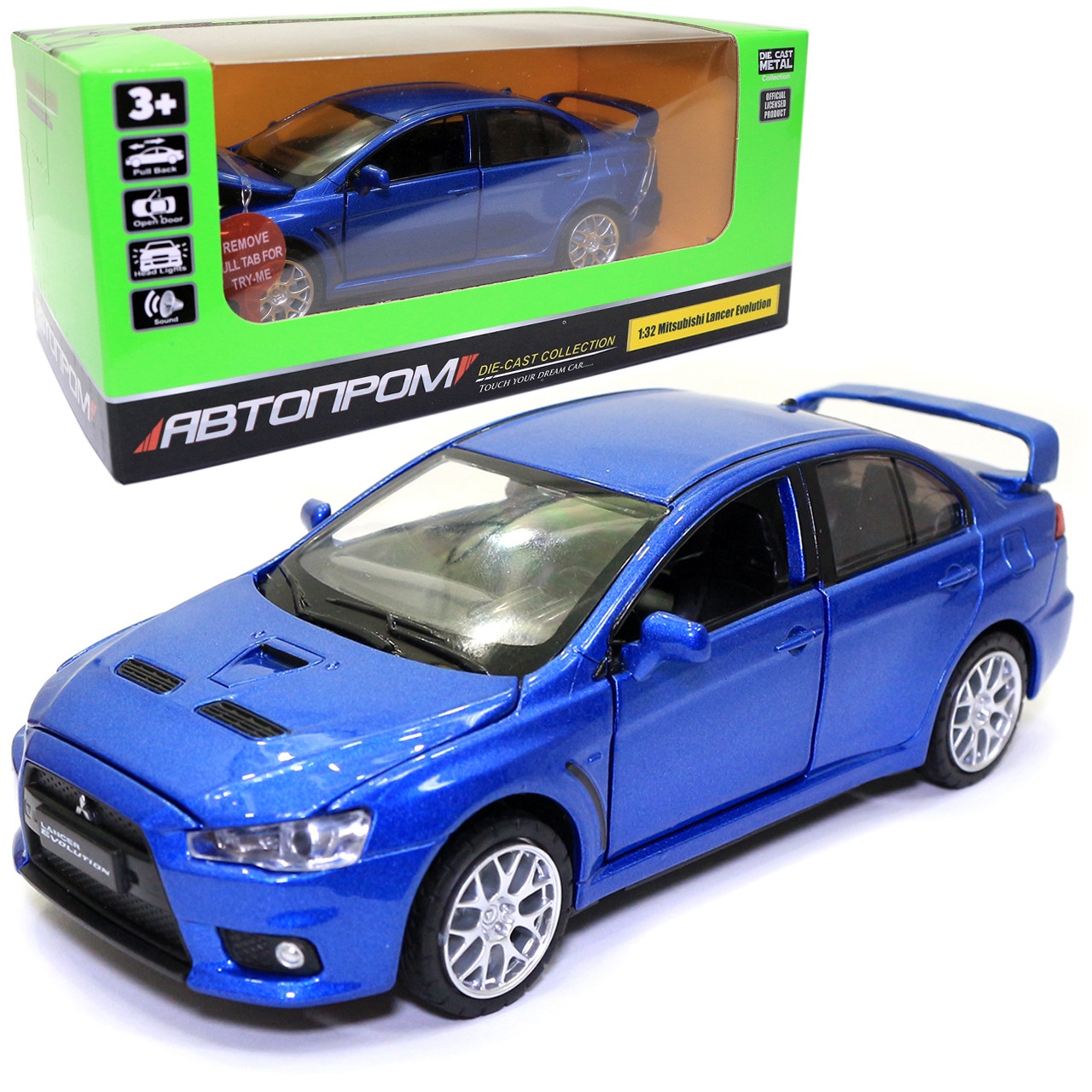 Іграшкова машинка металева «Mitsubishi Lancer Evolution» Автопром Мітсубісі, синій, 14*5*5 см, (68462), фото 1
