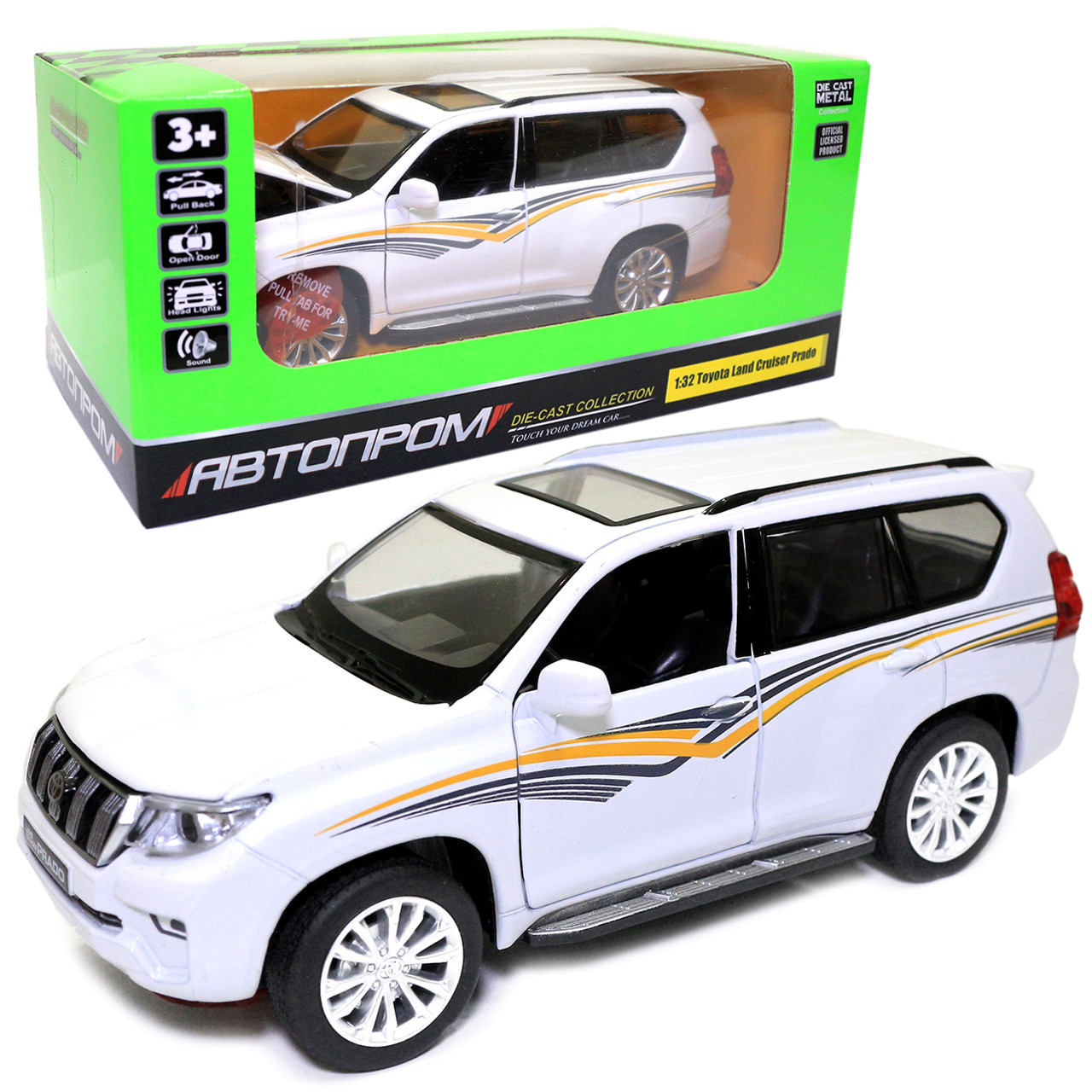 Іграшкова машинка металева «Toyota Land Cruiser Prado» Автопром Тойота джип, білий, 14*5*5 см, (68482), фото 1