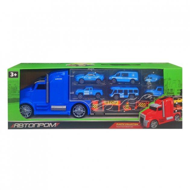 Трейлер-перенесення "АВТОПРОМ" з поліцейськими машинками в наборі дорожні знаки 42*9,5*12,5 см, (7979), фото 1