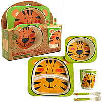 Набор детской бамбуковой посуды Stenson тигр, 5 предметов (MH-2770-25)