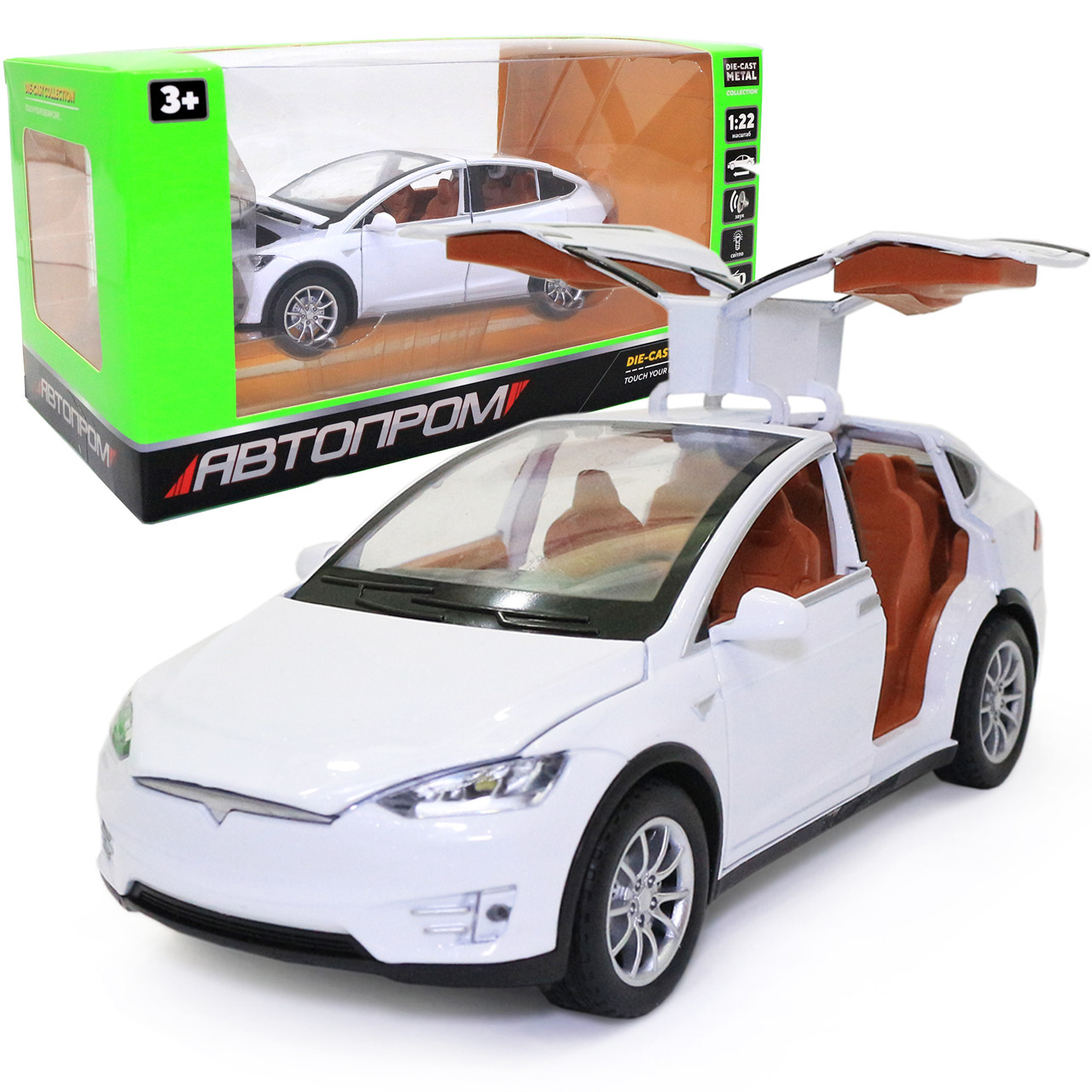 Іграшкова металева машинка Tesla Model 5 «Автопром» Тесла світло звук білий 21*7*8 см (7574B), фото 1