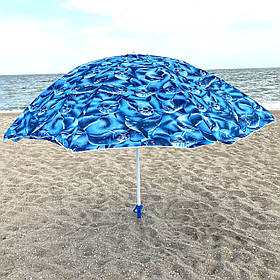 Парасолька пляжна (діаметр - 2.4 м) - синій, дельфіни (MH-0042)