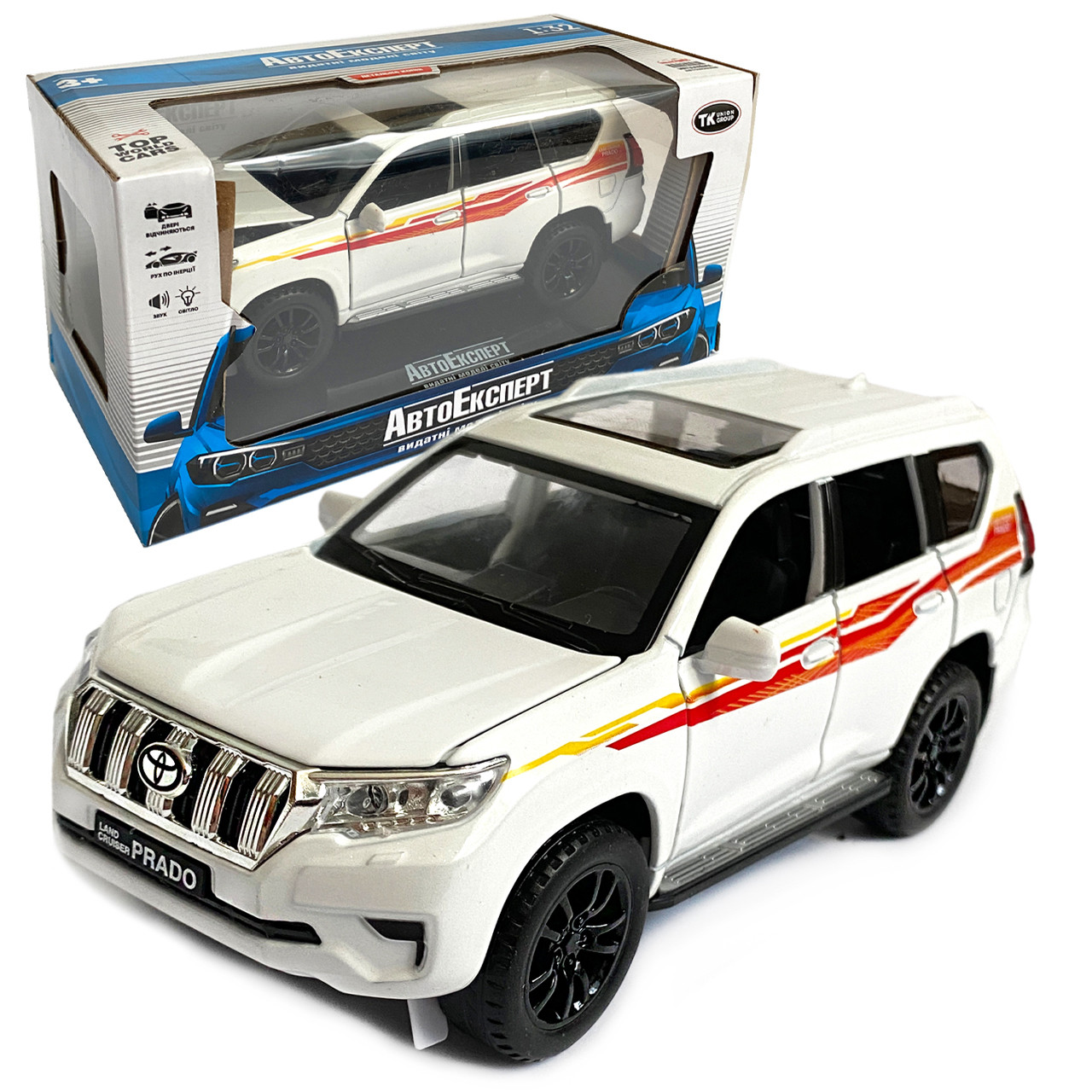 Машинка металева Toyota Land Cruiser Prado «AutoExpert» Тойота джип білий, звук, світ, інерц., відкр двері, багаж, капот, 15*6*5, фото 1
