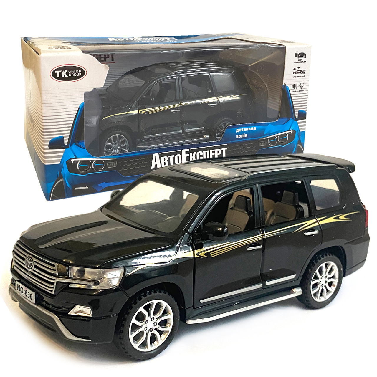 Машинка металева Toyota Land Cruiser AutoExpert Тойота джип чорний , звук, світло, інерц., відкр. двері, багаж, капот, 15*6*6 см