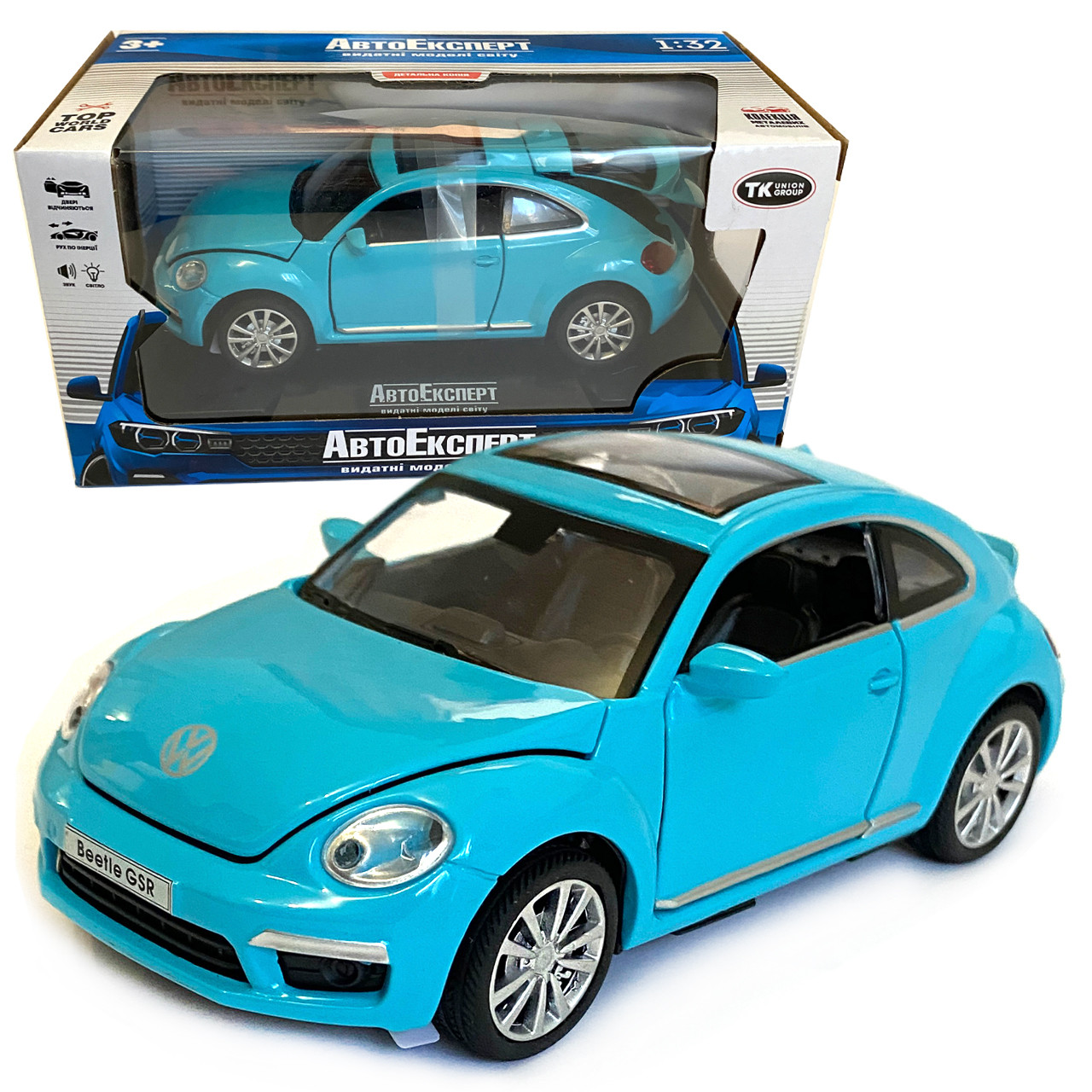 Машинка металева Volkswagen Beetle GSR «Автоексперт» Фольксваген жук, синій, звук, світло, відкр. двері, багажник, капот, 14*6*5, фото 1