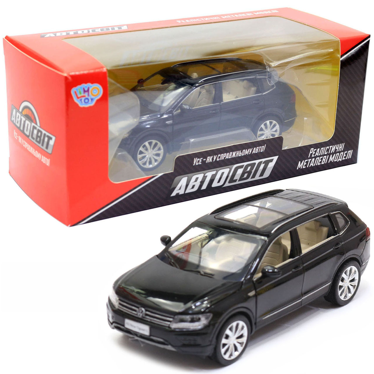 Машинка металева Автосвіт Джип Volkswagen Tiguan чорний, світлові та звукові ефекти, 14 * 6 * 6 см (AS-2708)
