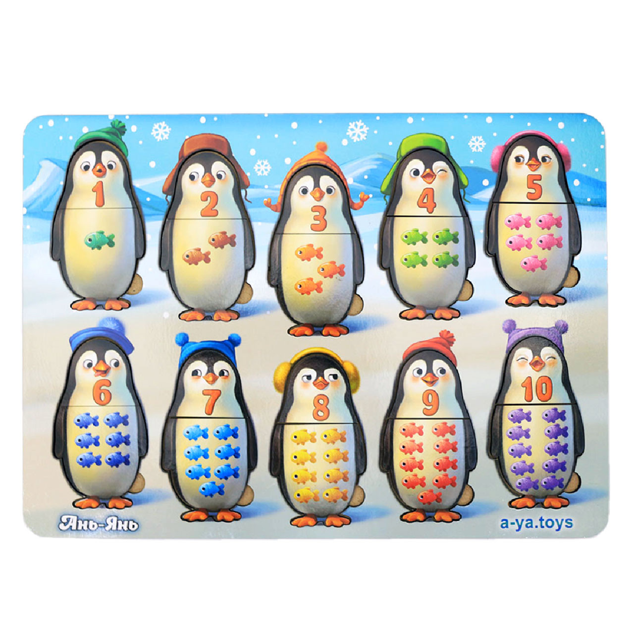 Гра пазл сортер вкладиш «Пингвинчики-рахунок», дерев'яна іграшка, Ань-Янь, 32 * 23 * 1 см, від 3 років, (ПСД164), фото 1