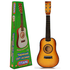 Іграшка дитяча гітара дерев'яна, струнна з медіатором, оранж, 58 см (M 1369)