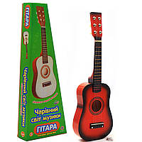 Игрушка детская гитара деревянная, струнная с медиатором, красное дерево 58 см (M 1369)
