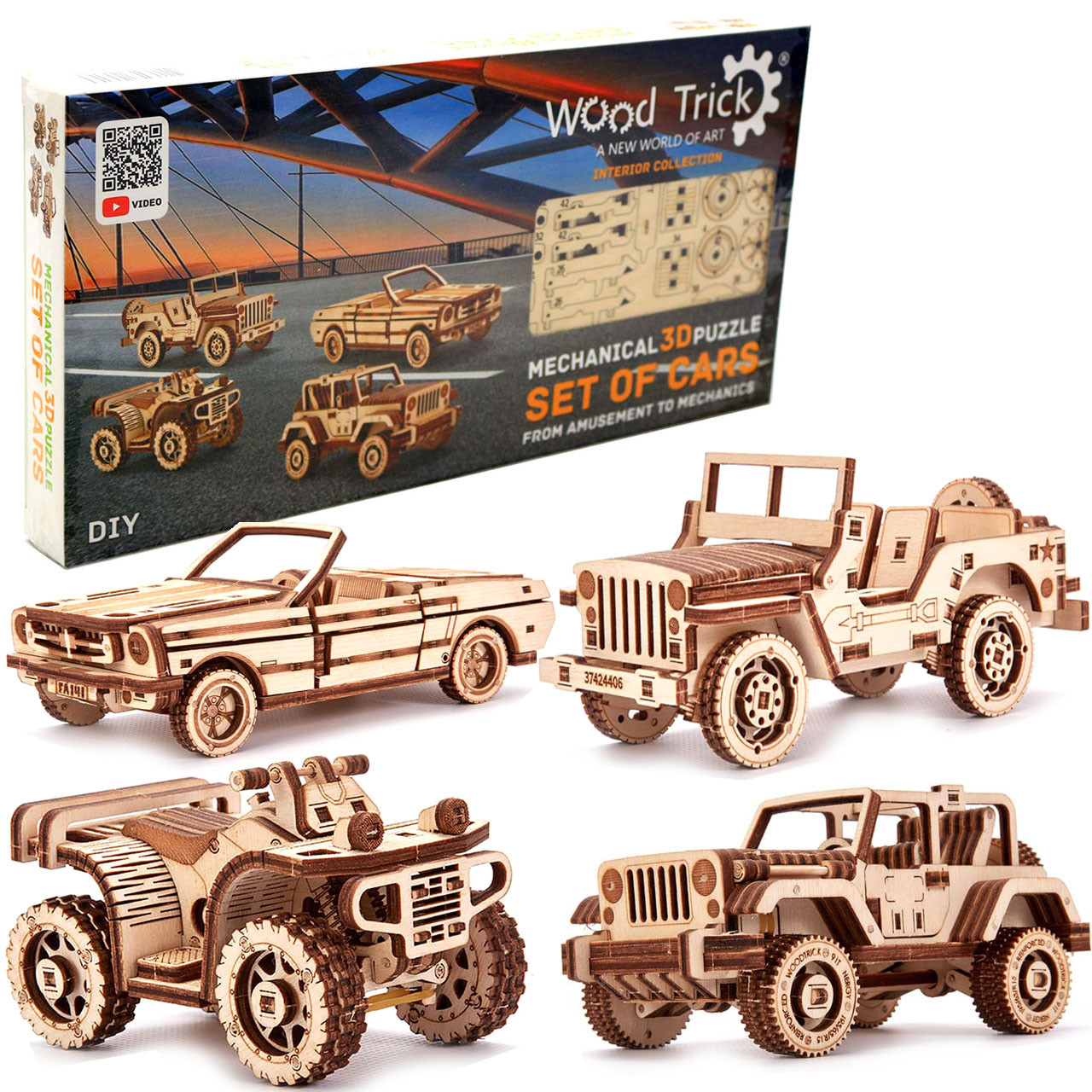 Дерев'яний конструктор Wood Trick міні-3D пазлів набір машинок 338 деталей (4820195190494)