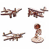 Дерев'яний конструктор Wood Trick міні-3D пазлів №1 (літаки - 3 шт, космонавт), фото 2