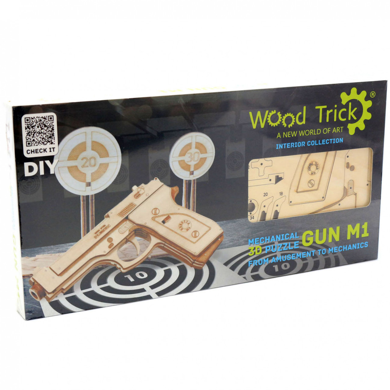Дерев'яний механічний конструктор Wood Trick Пістолет М1. Техніка збірки - 3d пазл, фото 1