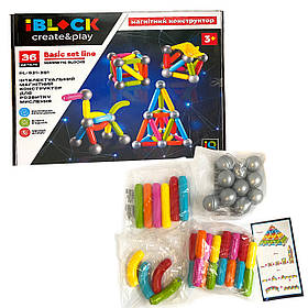 Інтелектуальний магнітний конструктор «Кольорові магніти», Iblock, 36 деталей, (PL-921-361)