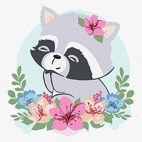 Картина за номерами Ідейка «Квітковий єнот» 30x30 см (КНО6010)